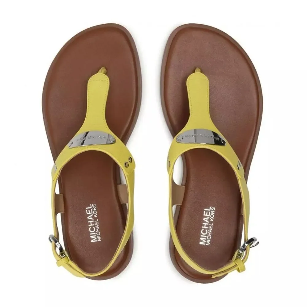 Michael Kors Plate Thong flat sandal in yellow leather NEE WITH DUSTBAG
